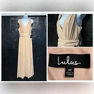 LULUS NWT Blush‎ V Neck Sleveless Maxi Dress Gown Size Medium Bridesmaid Formal